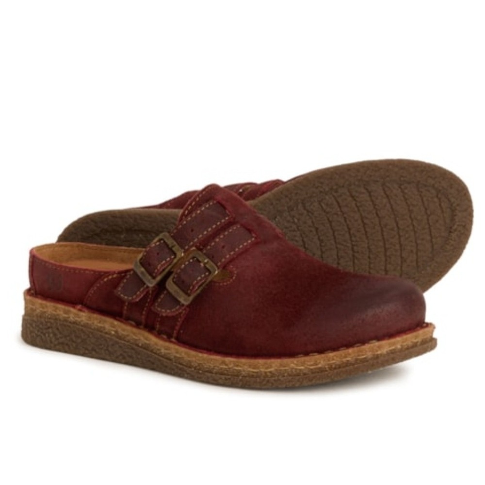 Born Women's Cort Suede Double-Strap Clogs Burgundy Size 8.5/39 NEW! $125
